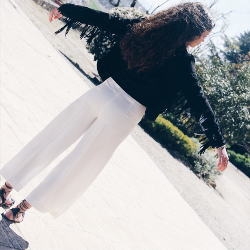 ZARA White High Waisted Wide Leg Culottes Pant - Picture 5 of 8
